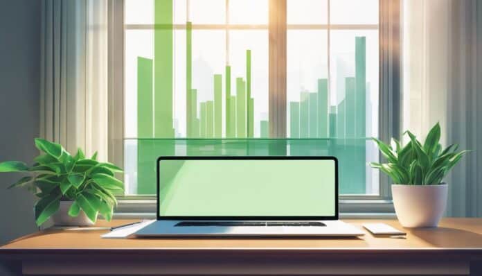 Een rustige kantoorruimte met een levende groene plant op een modern bureau.