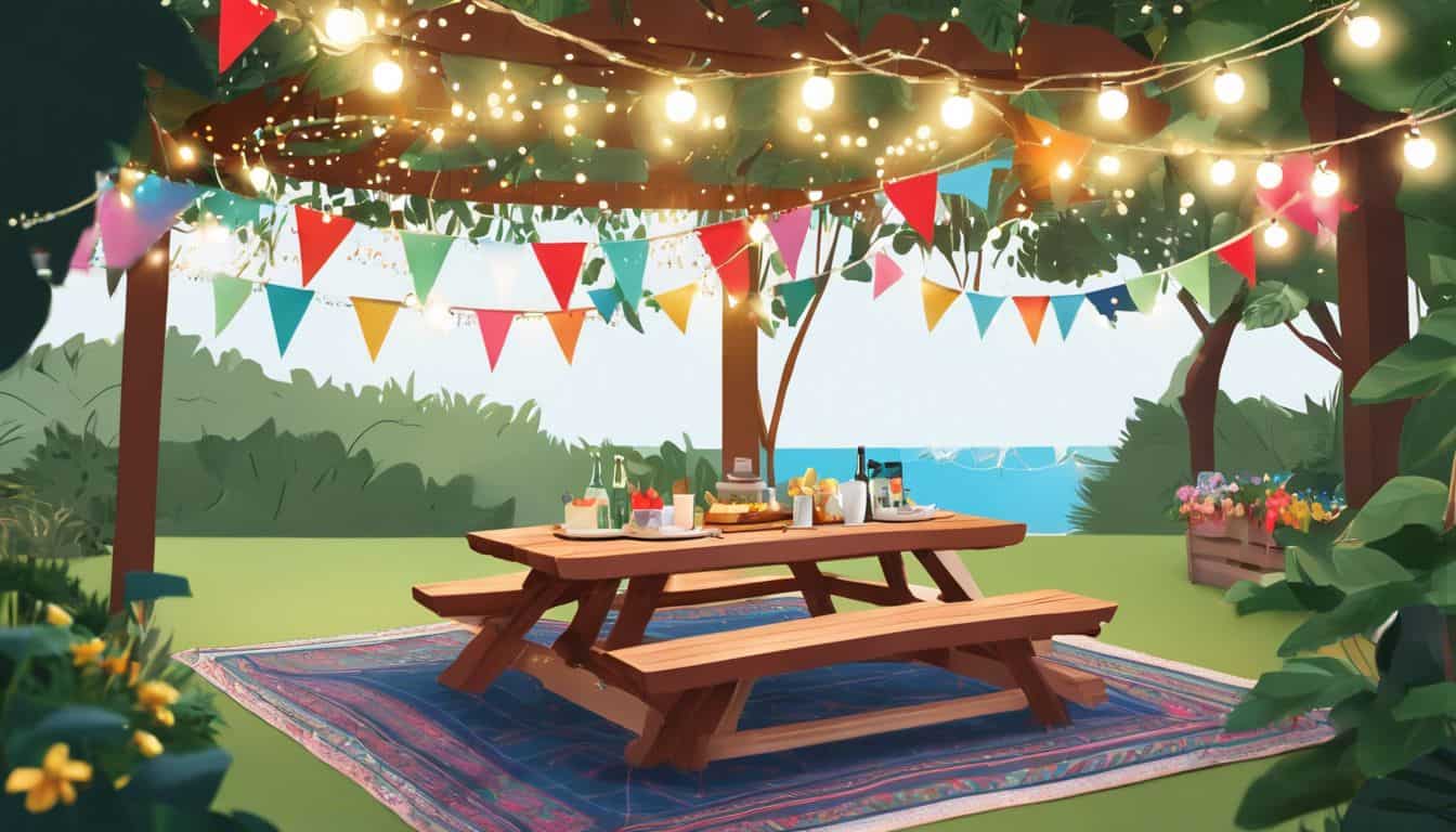 Een unieke en gezellige picknicktafelsetting voor een budgetvriendelijk bedrijfsuitje. Een unieke en gezellige picknicktafelsetting voor een budgetvriendelijk bedrijfsuitje.