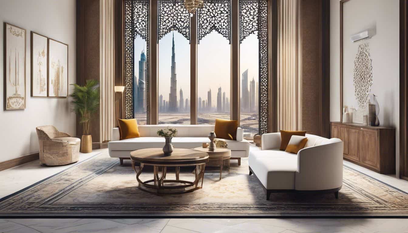 Een leeg kantoor in Dubai met Islamitisch geïnspireerde inrichting. Een leeg kantoor in Dubai met Islamitisch geïnspireerde inrichting.