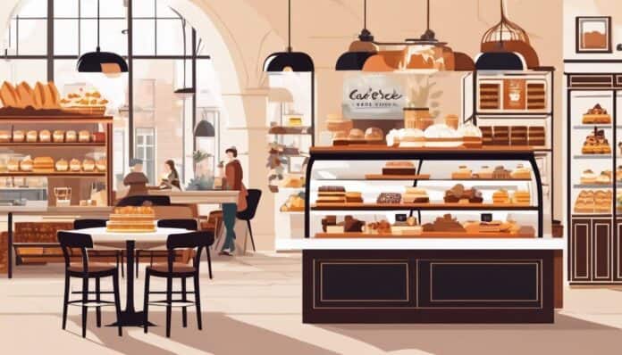 Een gezellig caf&eacute; met traditionele Nederlandse lekkernijen in een drukke stad.