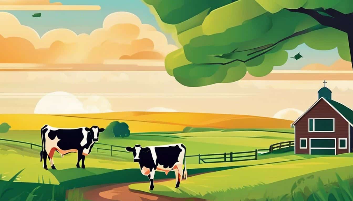 Een vredige Nederlandse plattelandsboerderij met grazende koeien.