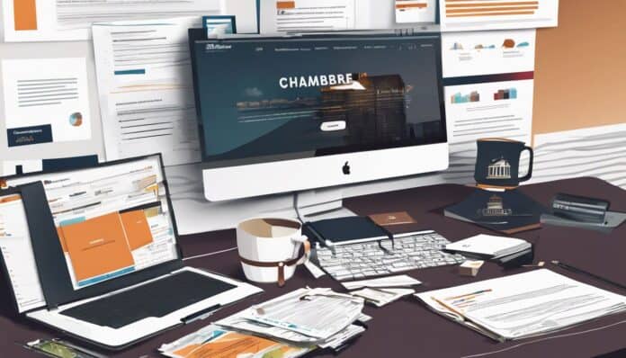 Een rommelig bureau met een open laptop, stapel papier en koffiekopje.