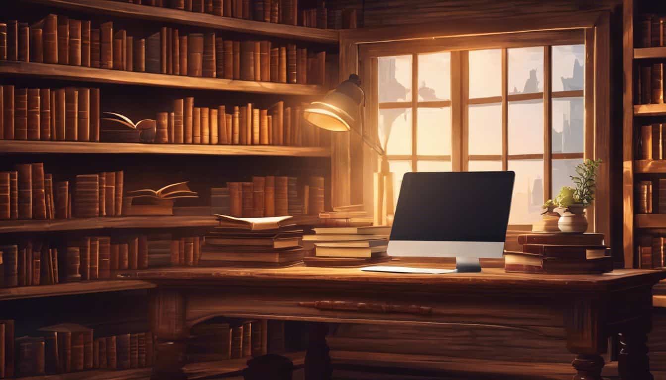 Een rustieke houten bureau met open Linguee woordenboek en omringd door taalboeken. Een rustieke houten bureau met open Linguee woordenboek en omringd door taalboeken.