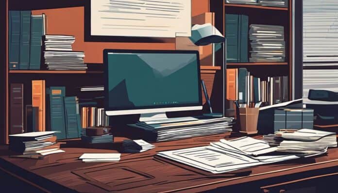 Een rommelig kantoor met stapels papierwerk symboliseert het belang van financiële planning.