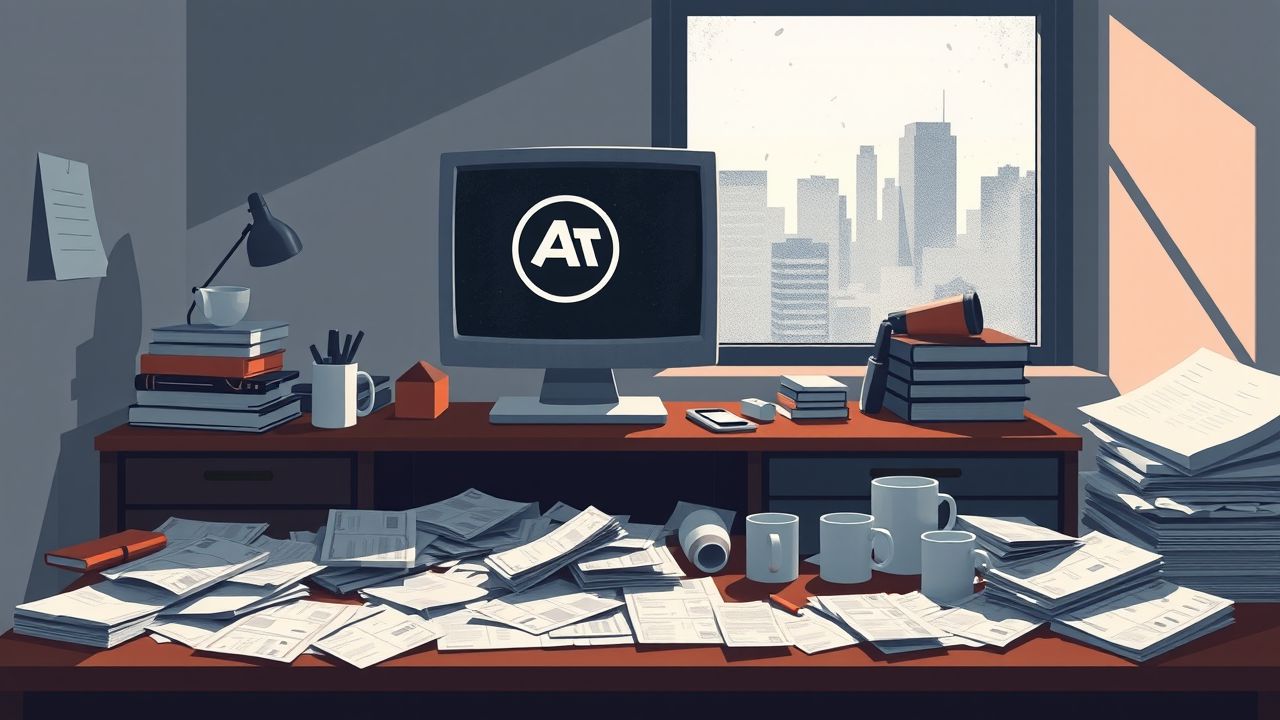 Een rommelig kantoorbureau met financiële documenten en onbetaalde rekeningen. Een rommelig kantoorbureau met financiële documenten en onbetaalde rekeningen.