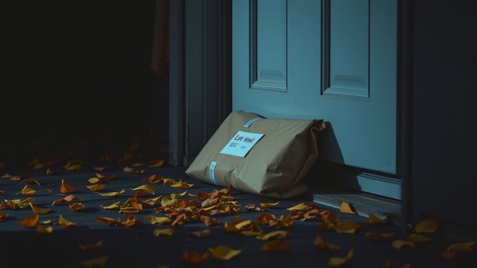 Een gemiste levering op de drempel van een verwaarloosde tuin.