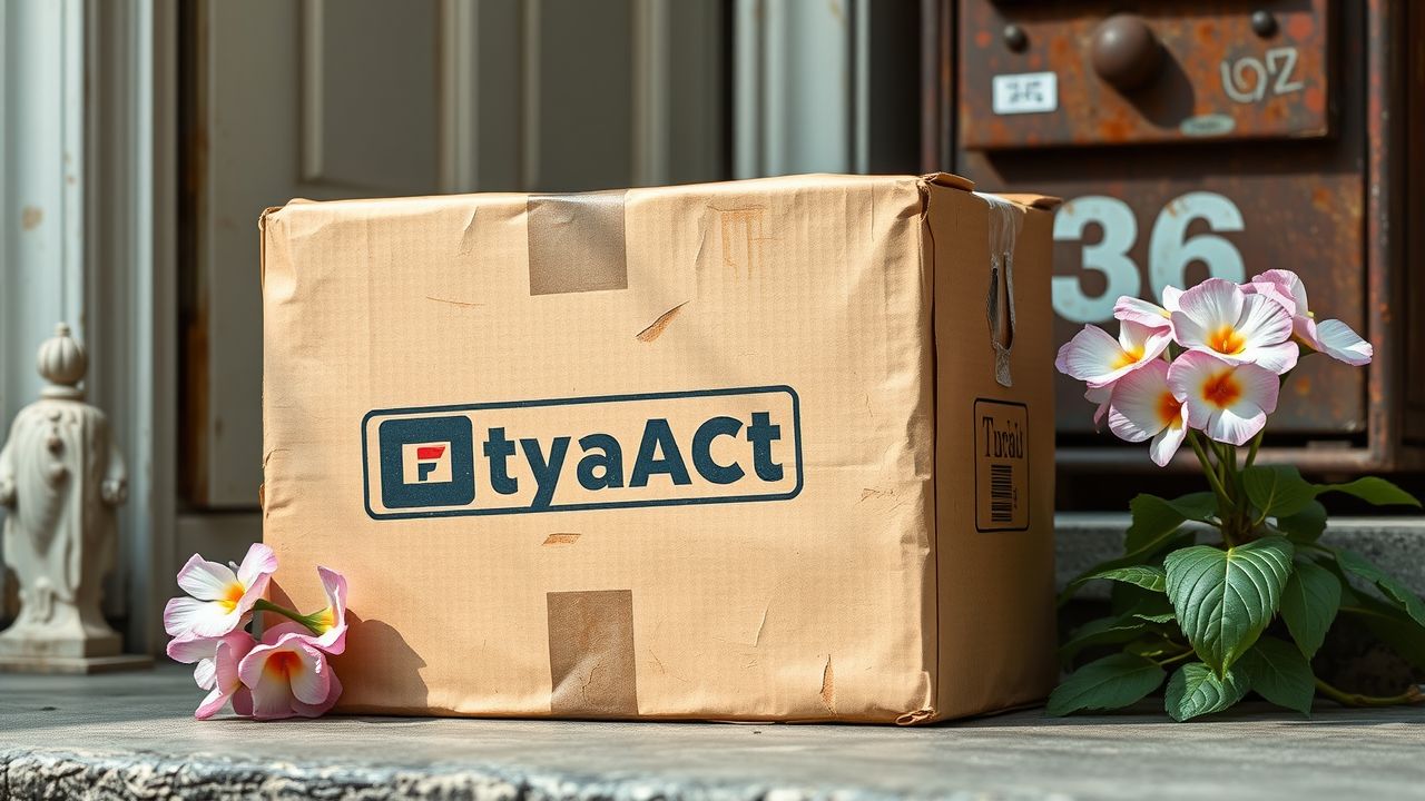 Een verwaarloosde bezorgdoos op een stoep met verwelkte bloemen.