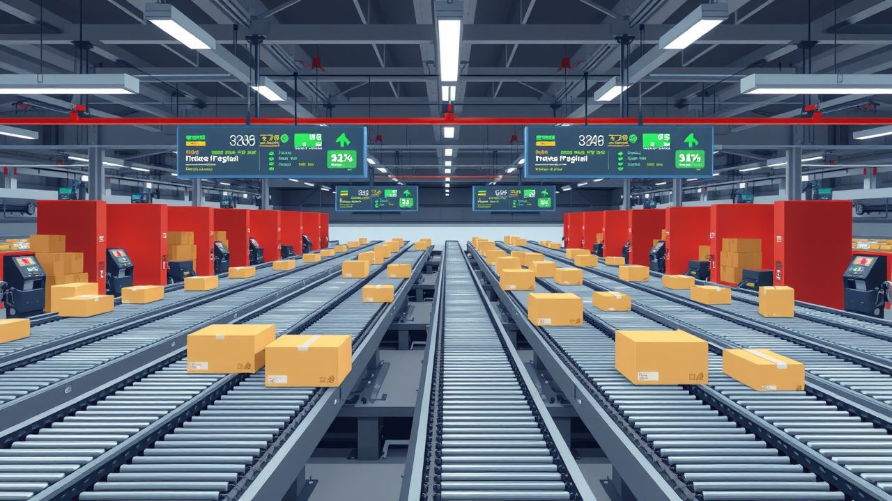 Een modern postsorteercentrum met geavanceerde technologie voor efficiënte logistiek.