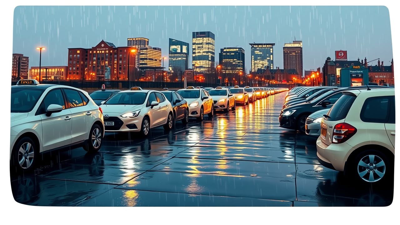 Een regenachtige avond bij een taxistandplaats in Rotterdam.