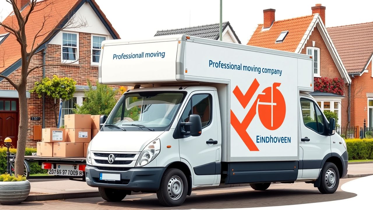 Een verhuiswagen wordt gelost in een charmante buurt in Eindhoven. Een verhuiswagen wordt gelost in een charmante buurt in Eindhoven.